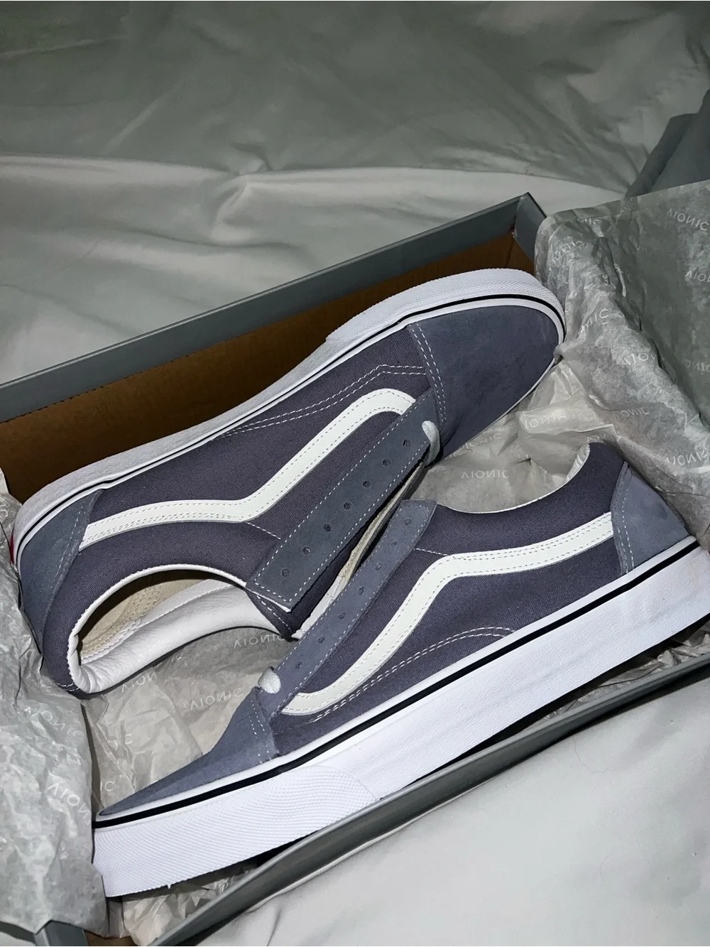 Vans Skate Old Skool Canvas Sneakers in Slate Gray/Blue with White Stripe